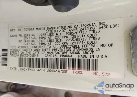 2007 Toyota Tacoma Base V6 из США, поврежденный, VIN 5TELU42NX7Z401549